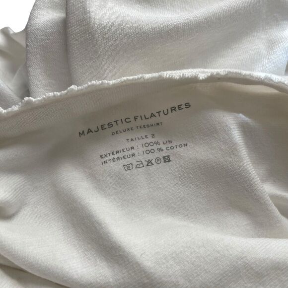 Majestic Filatures Taille 2 Small Deluxe Teeshirt Linen Cotton Top Vneck - Picture 2 of 10